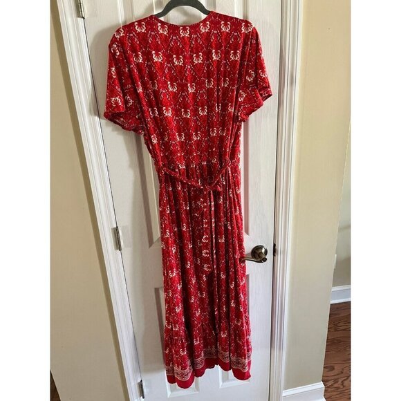 Red Patterned Wrap Dress - Picture 3 of 3